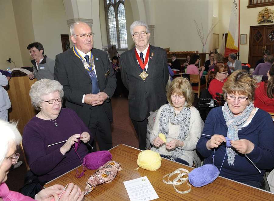 The Mayor of Margate Cllr John Edwards inspects the action at The Big Knit.