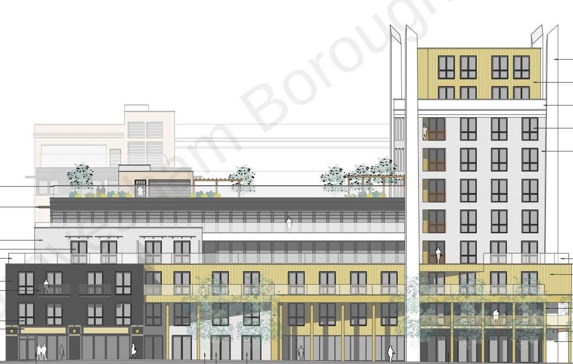 Drawings of the mixed-use development which will include flats and retail an office space. Picture: Studio LK Limited