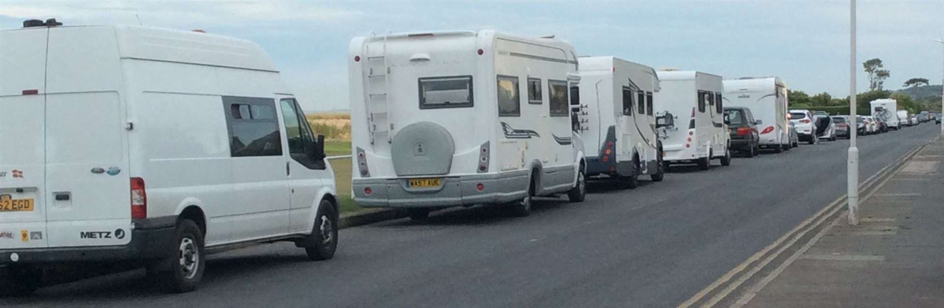 Motorhomes line the seafront road in Walmer Picture: Pip Bailey
