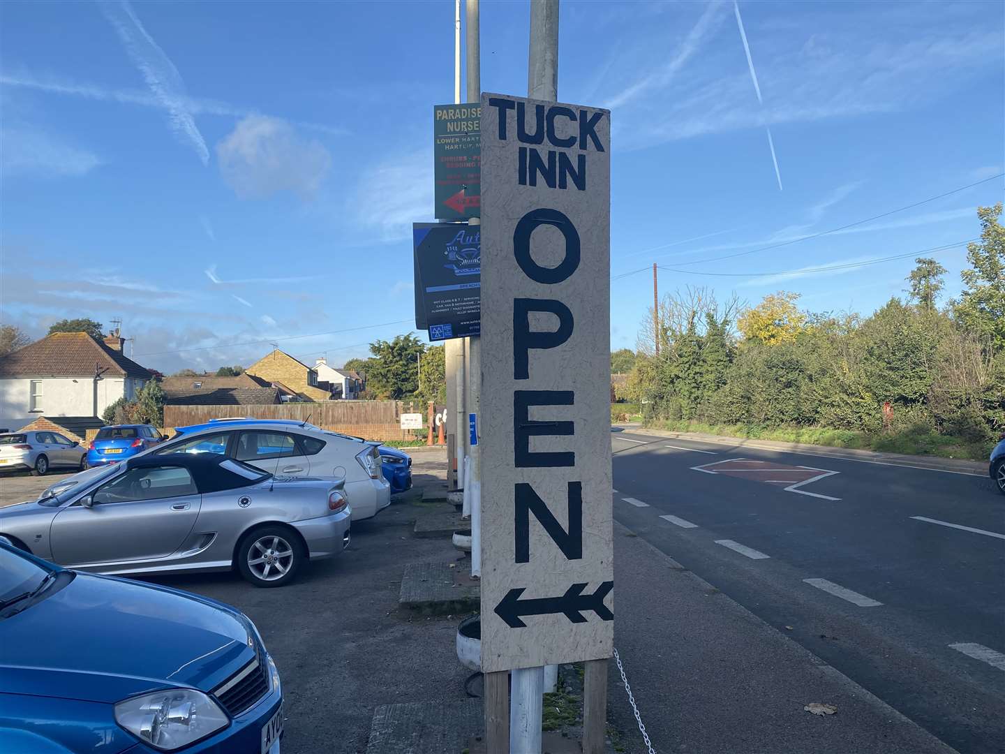 Open sign at the Tuck Inn near Sittingbourne