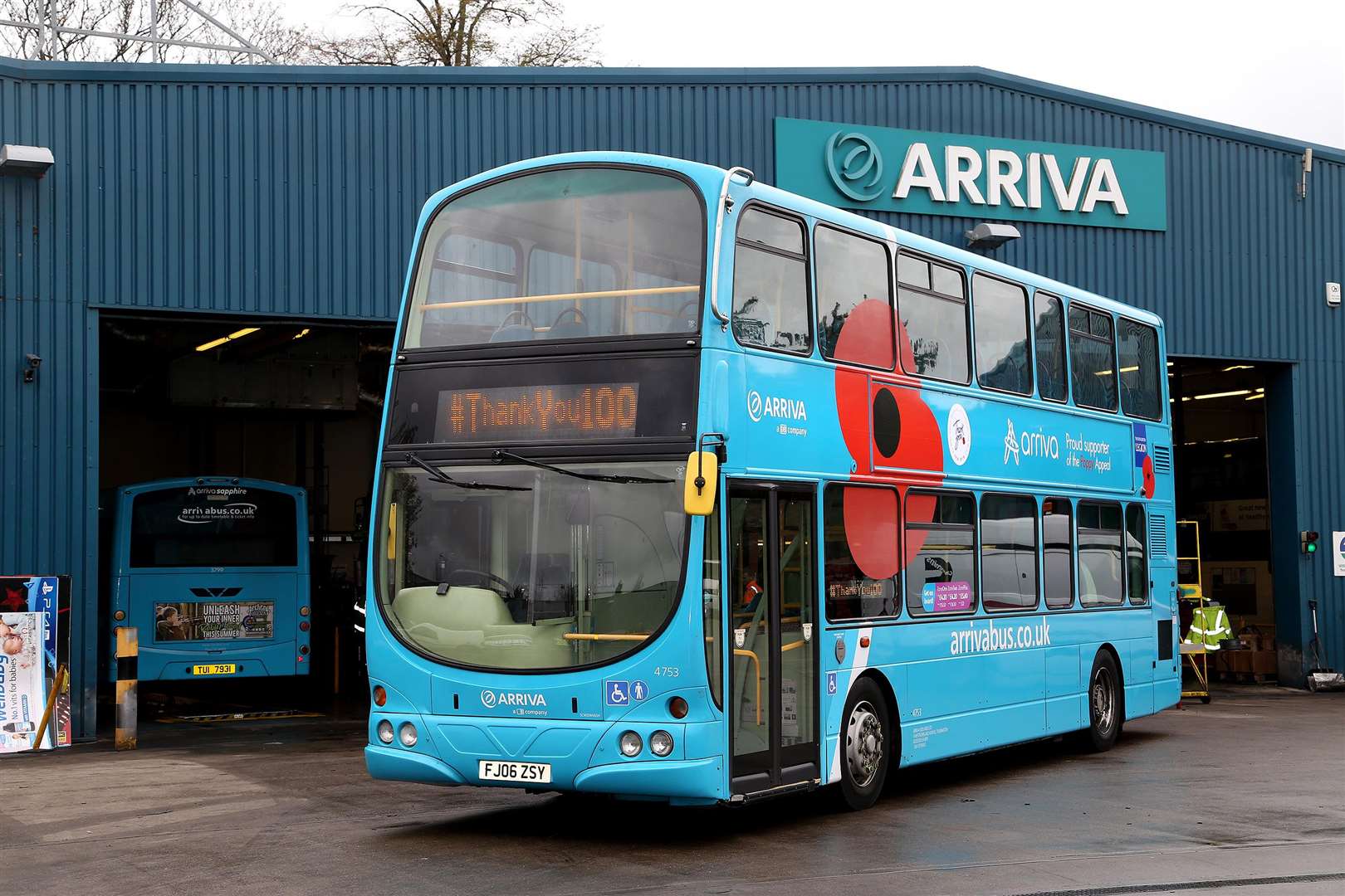 The Thurmaston Branch of the Royal British Legion join Arriva Midlands to launch the 2018 Poppy Appeal with a specially designed Poppy Bus, seen here at their Arriva Thurmaston Depot, Thurmaston, Leics, on November 1, 2018. (5318556)