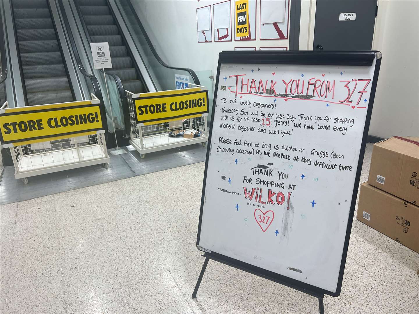 Wilko staff in Sittingbourne - store number 327 - left this heartfelt message for customers. Picture: Megan Carr