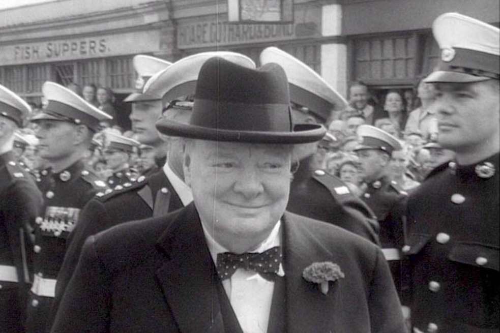 A happy Winston Churchill during a visit to Deal