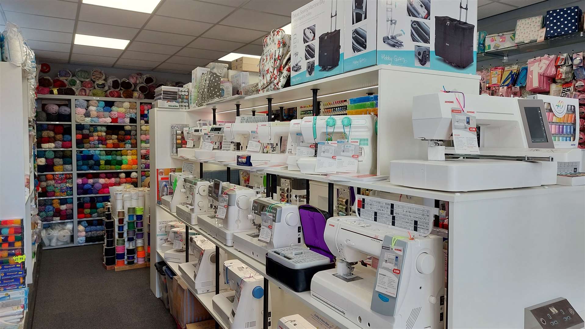 The store sells sewing machines, haberdashery and knitting supplies