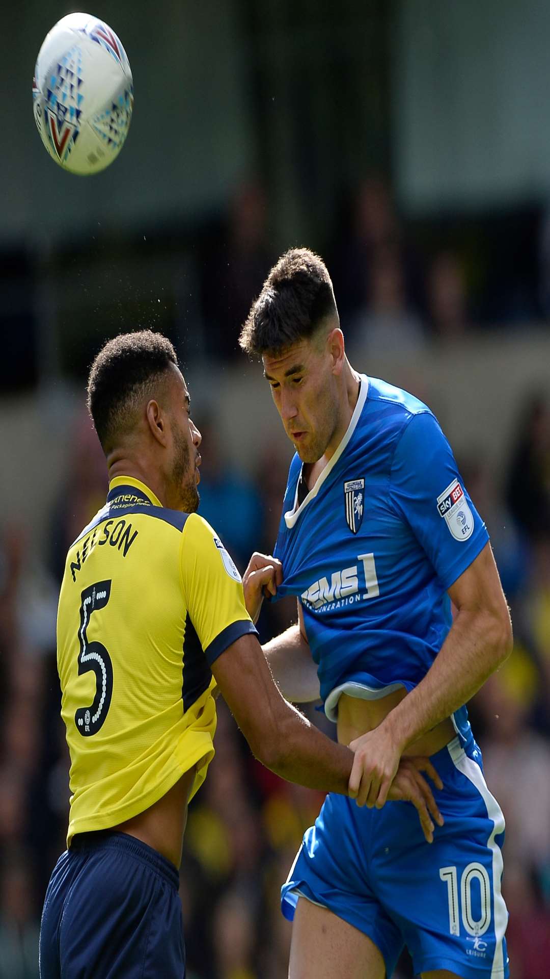 Gills forward Conor Wilkinson competes with Curtis Nelson. Picture: Ady Kerry