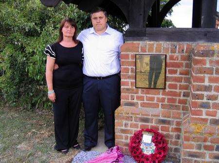 Rodney and Tracy Holkham with the plaque in memory of their soldier son Daniel