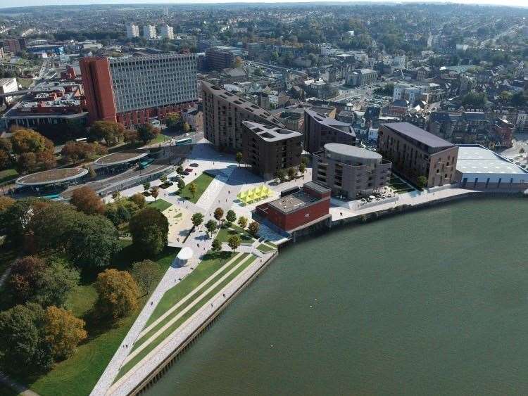 An architect's impression of how Chatham Waterfront will look. Picture: Medway Council