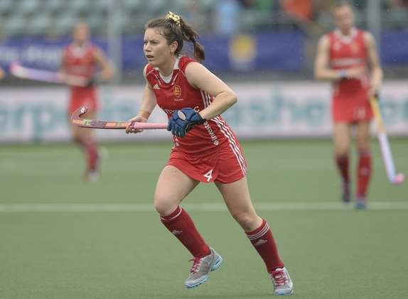 Holcombe's Laura Unsworth in action for England against Germany Pictures: Ady Kerry / England Hockey