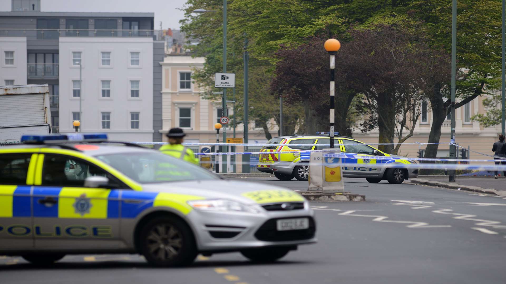 Police at the spot where Xhem Krasniqi was shot in Hove. Picture: The Argus