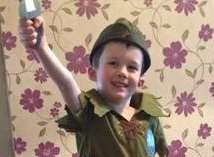 Riley Bungay, five, dressed up as Peter Pan