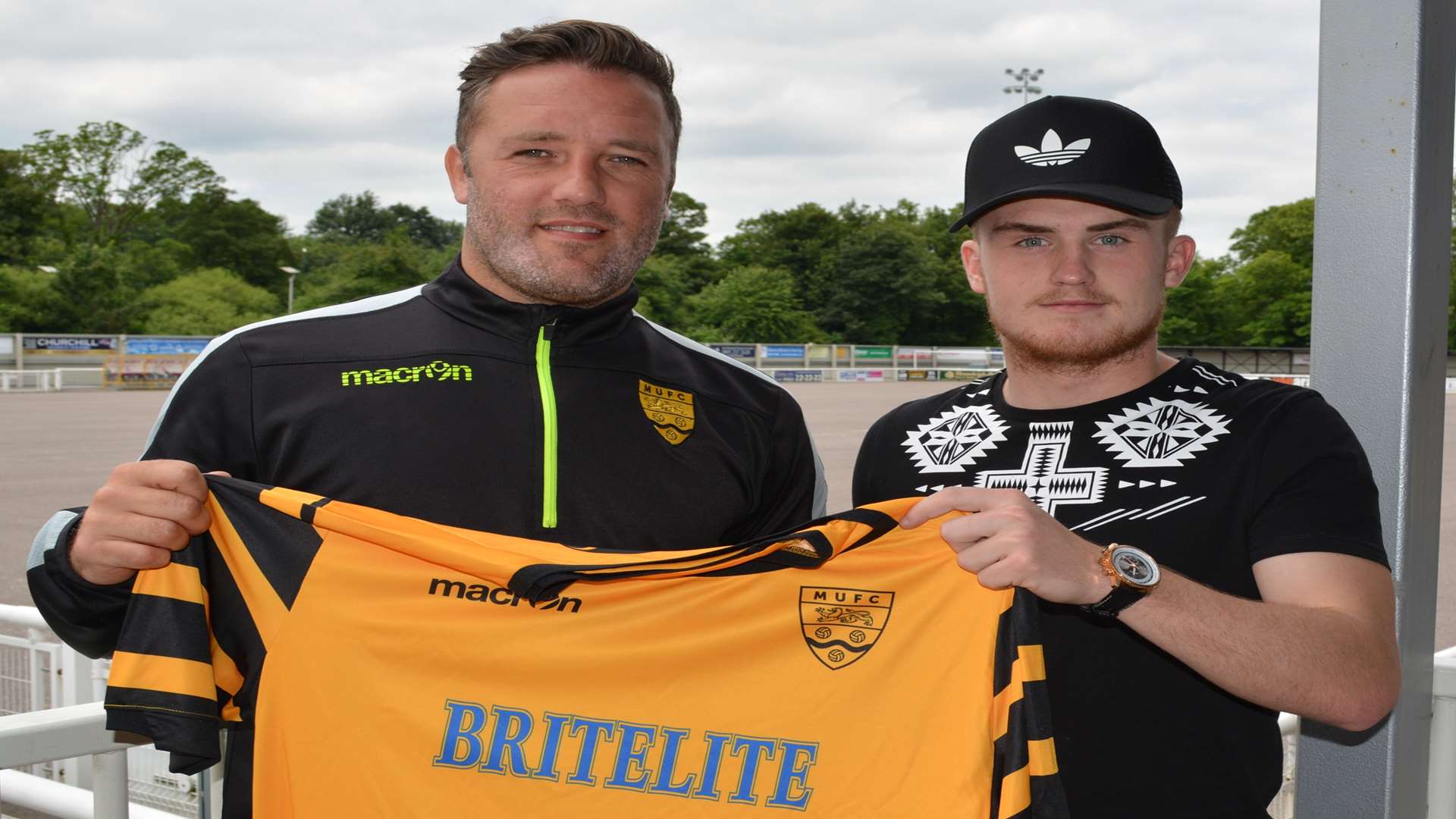 Maidstone manager Jay Saunders with Bobby-Joe Taylor