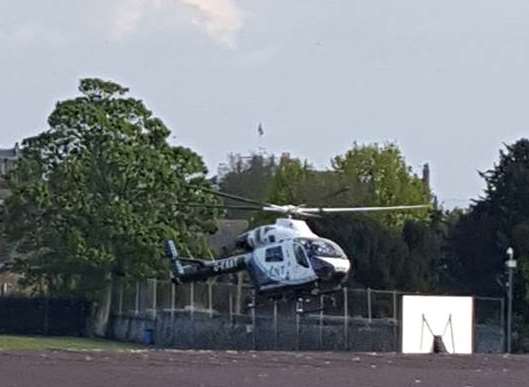The air ambulance landed at the scene Stock