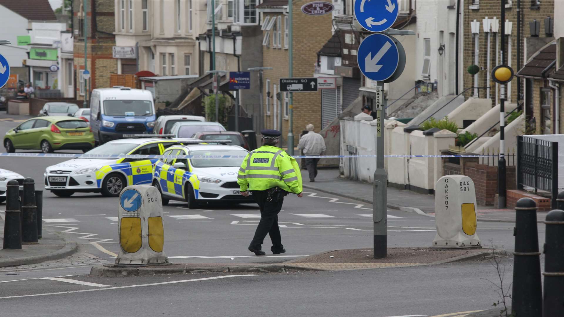Police cordon off the area at Livingstone Circus, Gillingham. Picture by John Westhrop.