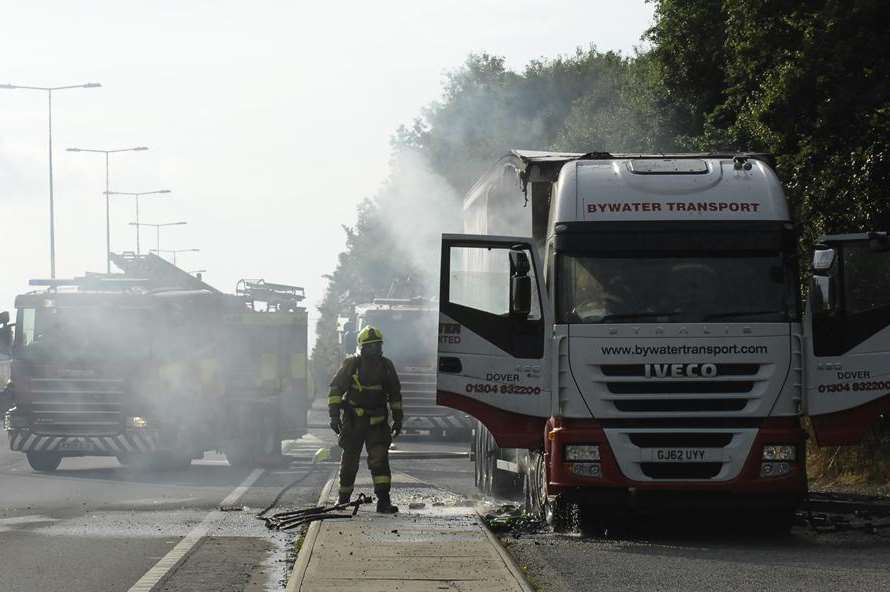 The lorry carrying beer was badly damaged by a blaze. Picture: Ruth Cuerden