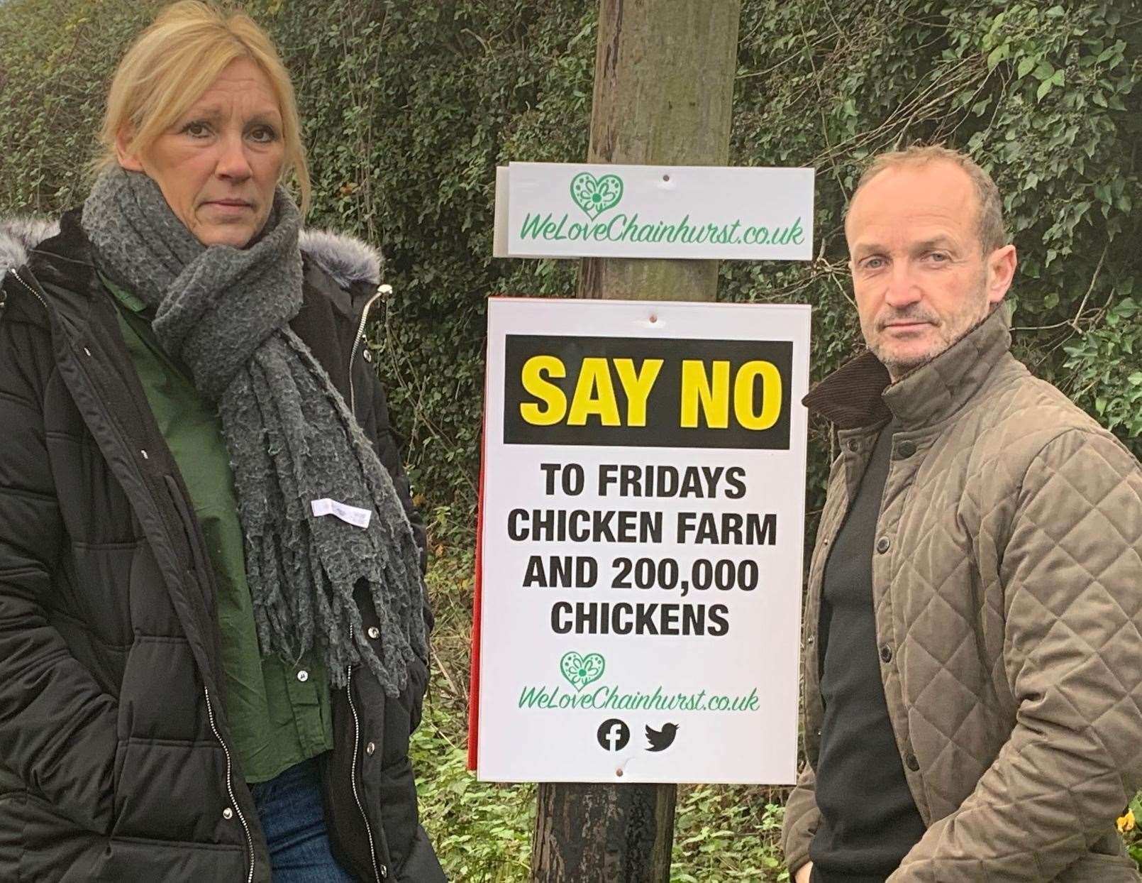 There is local opposition to the plans. Pictured are Adelle and Kevin Back at the site of the proposed chicken Farm in Chainhurst