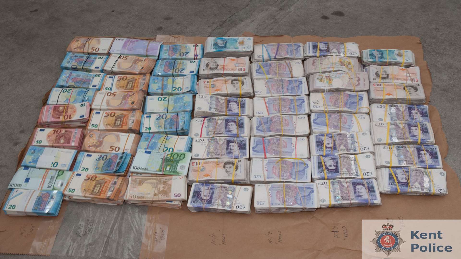 Stash of cash found inside van at Channel Tunnel. Picture: Kent Police