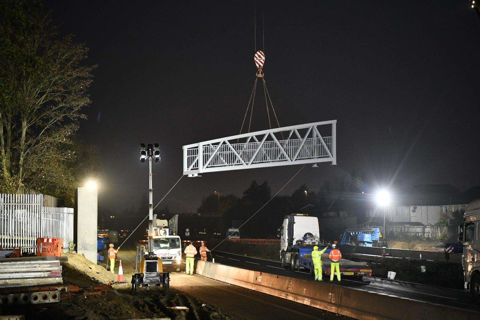 The first section of the M20 footbridge has been lifted into place (5471332)