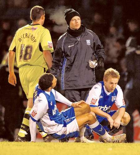 Andy Barcham and Danny Jackman show their disappointment at the final whistle