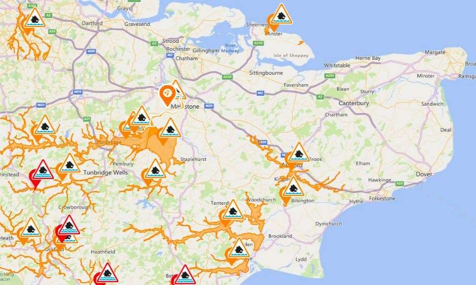 Flood alerts are in force on several rivers across Kent. Picture: Environment Agency