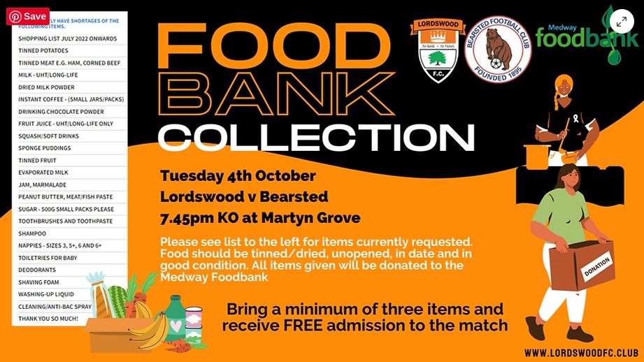 Lordswood Football Club are hosting a football match with admission fee exchanged for foodbank items. Here's the list of what is accepted Picture: @LordswoodFC (59751250)