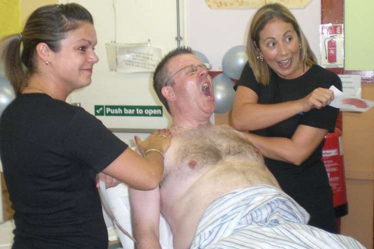Ex-KCC councillor Robert Burgess being waxed at the Lymingto Road Park Project in Westgate in July 2007