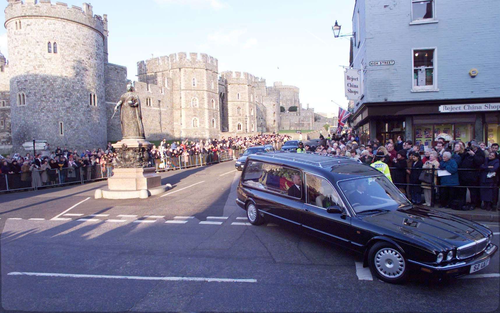 The hearse carrying the coffin of Princess Margaret leaves Windsor Castle (Sean Dempsey/PA)