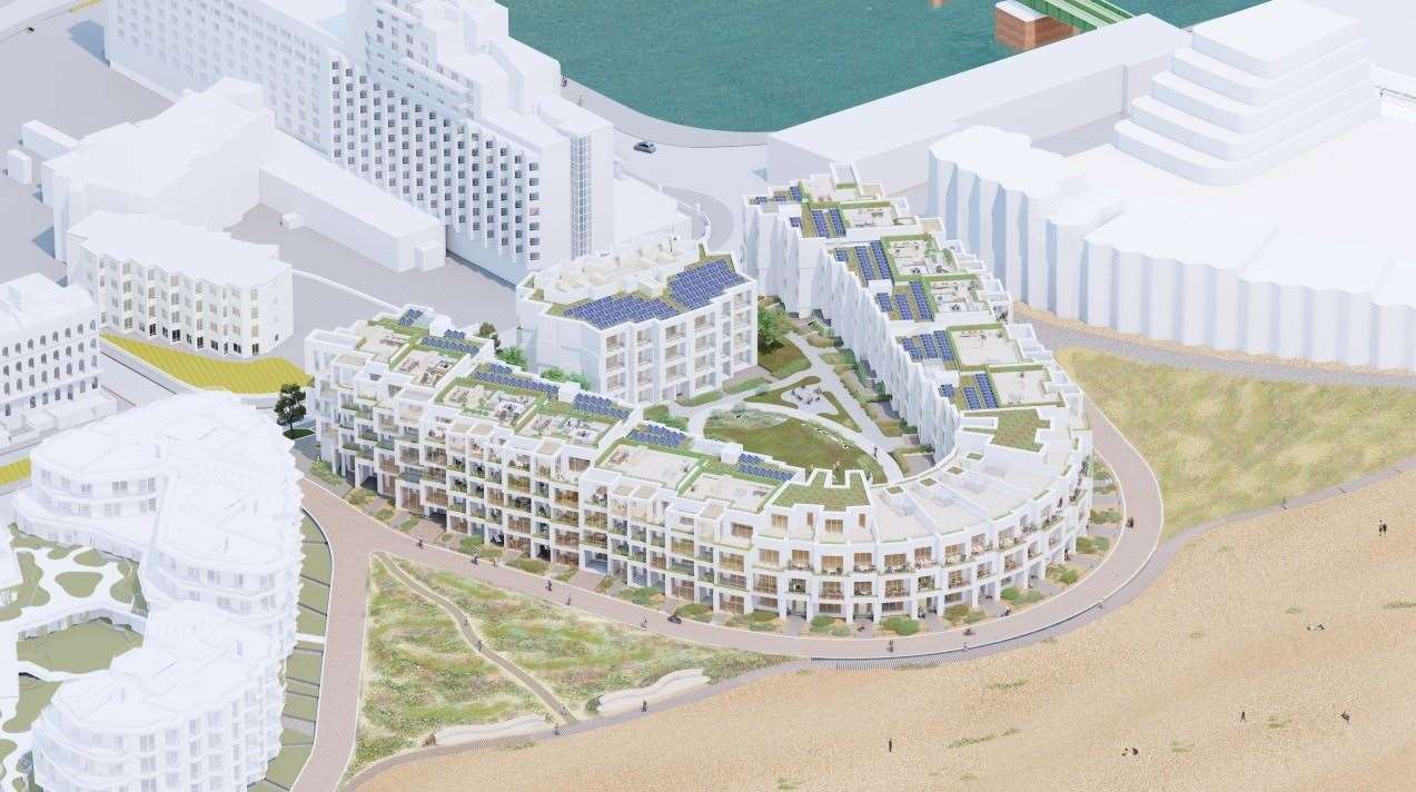 A view from above of the latest designs for Plot E of the homes on Folkestone seafront on the former Rotunda amusements site. Picture: Folkestone Harbour & Seafront Development Company