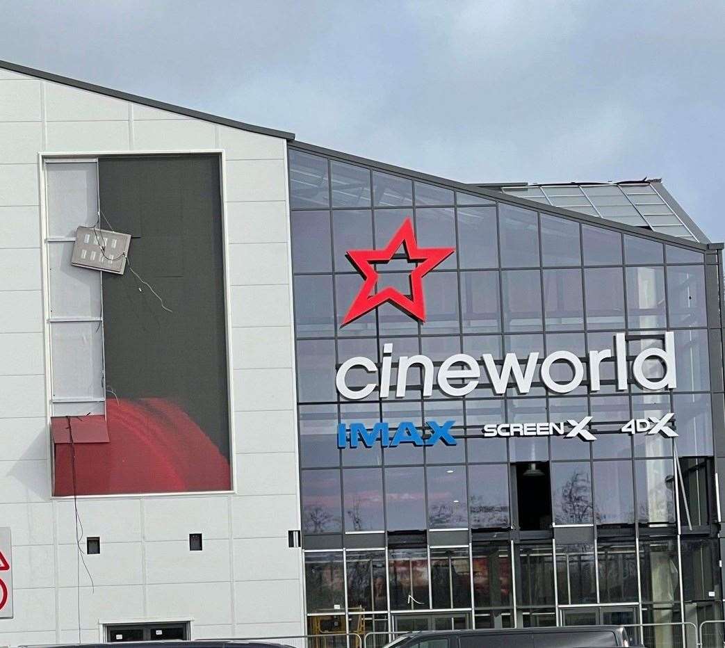 Part of the new entrance at Ashford Cineworld has come loose. Picture: Tim Arnold
