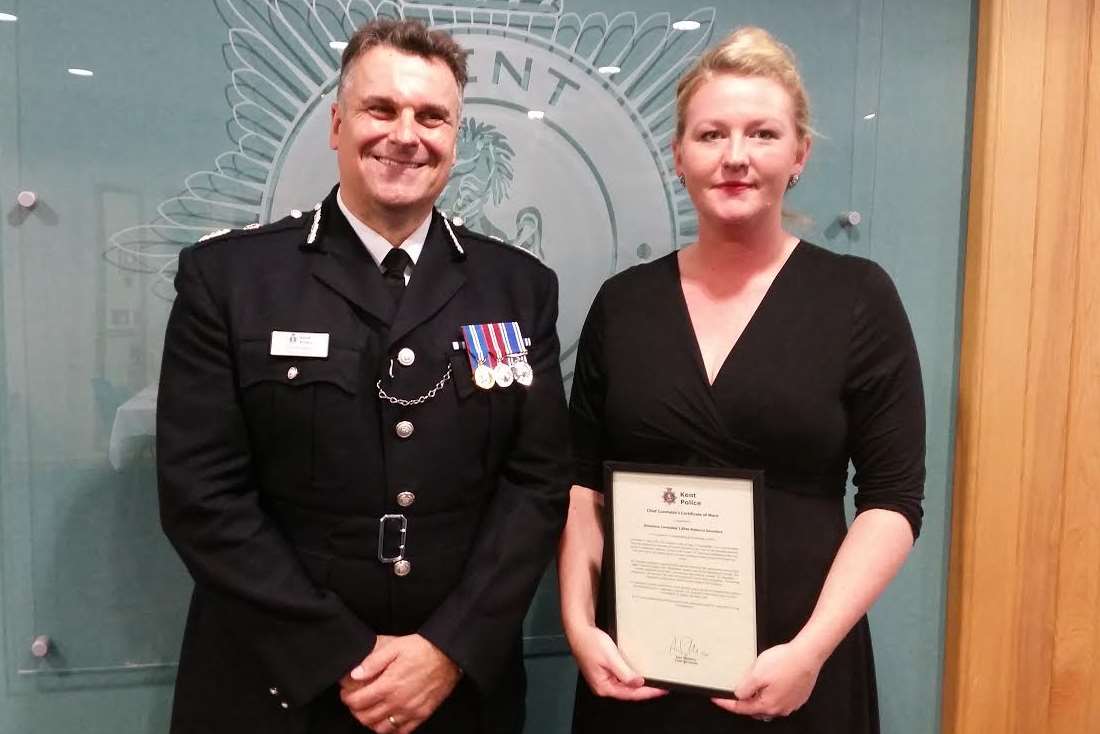 Chief Constable Alan Pughsley with DC Rebecca Saunders