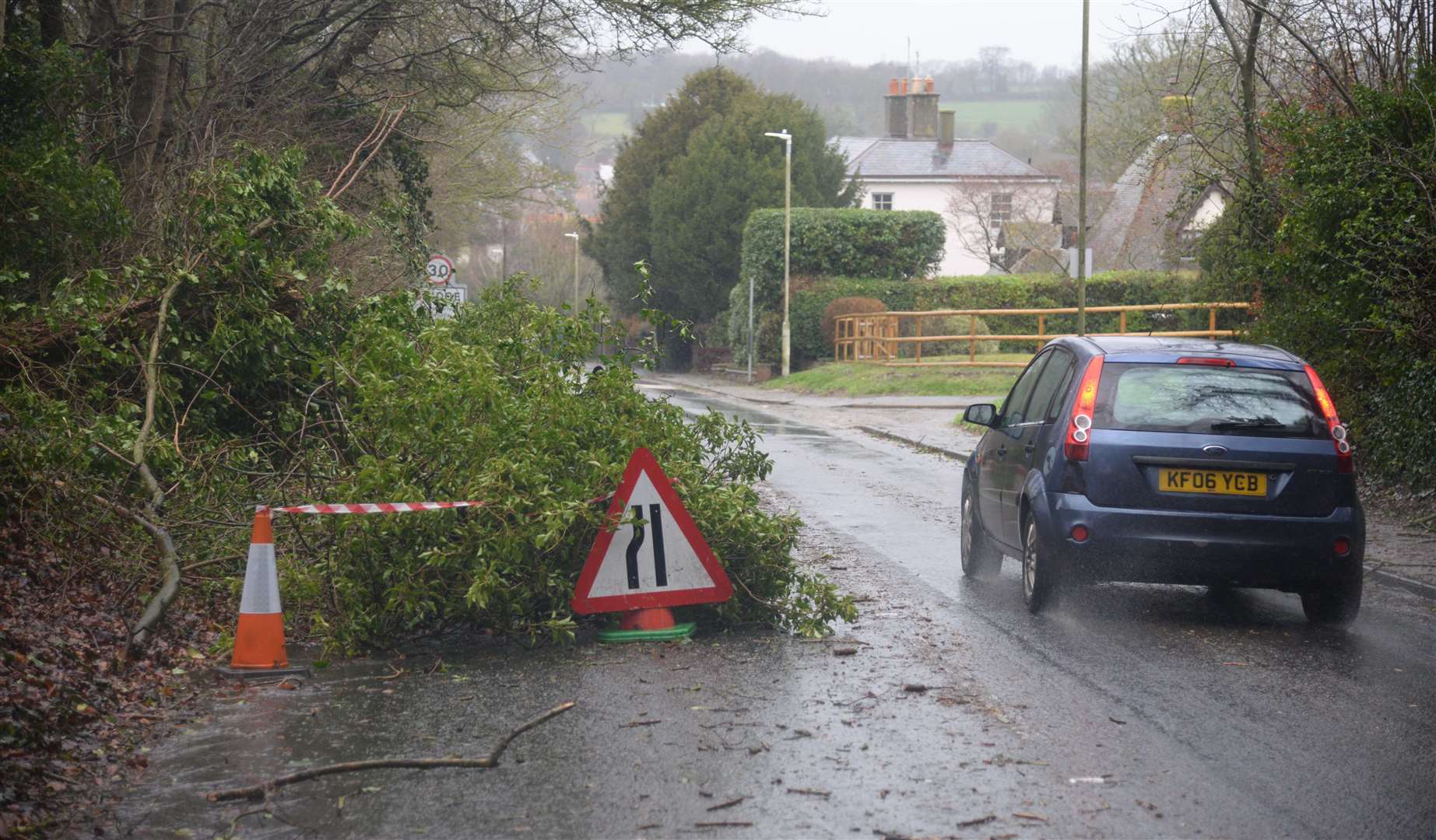 A fallen tree on the road to Bridge, near Canterbury, as Storm Dennis swept across the county. Picture: Chris Davey