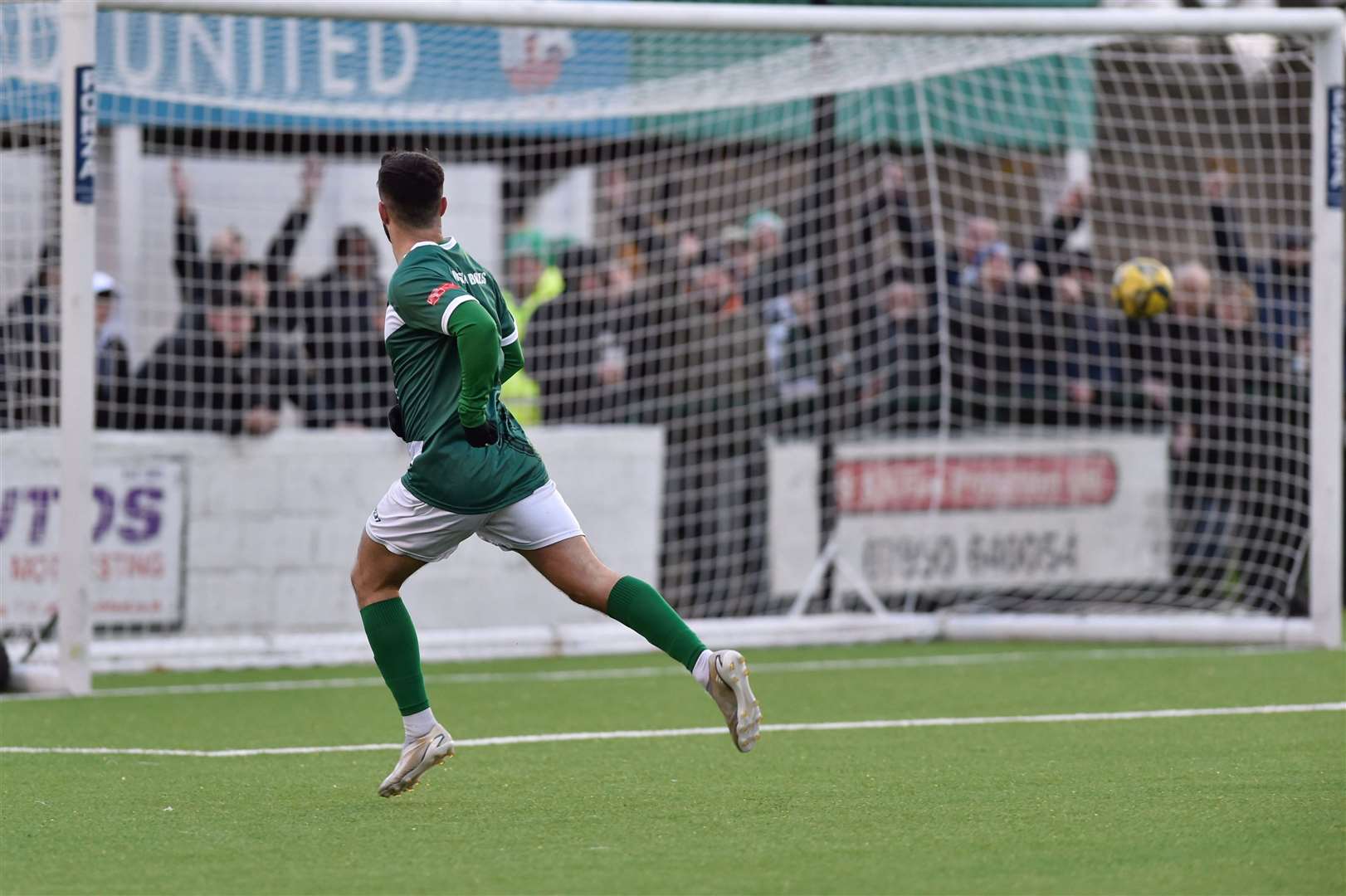 Danny Parish gives Ashford the lead against Three Bridges. Picture: Ian Scammell.