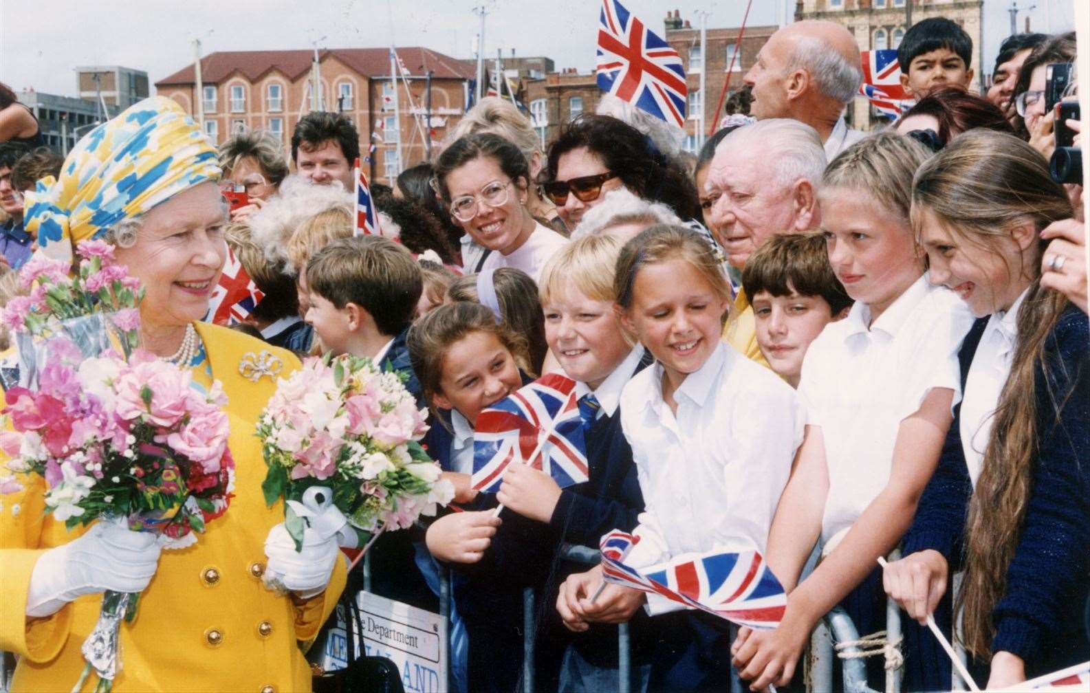 Schoolchildren gave the Queen a warm welcome to Ramsgate in July 1993, as Her Majesty and the Duke of Edinburgh toured east Kent