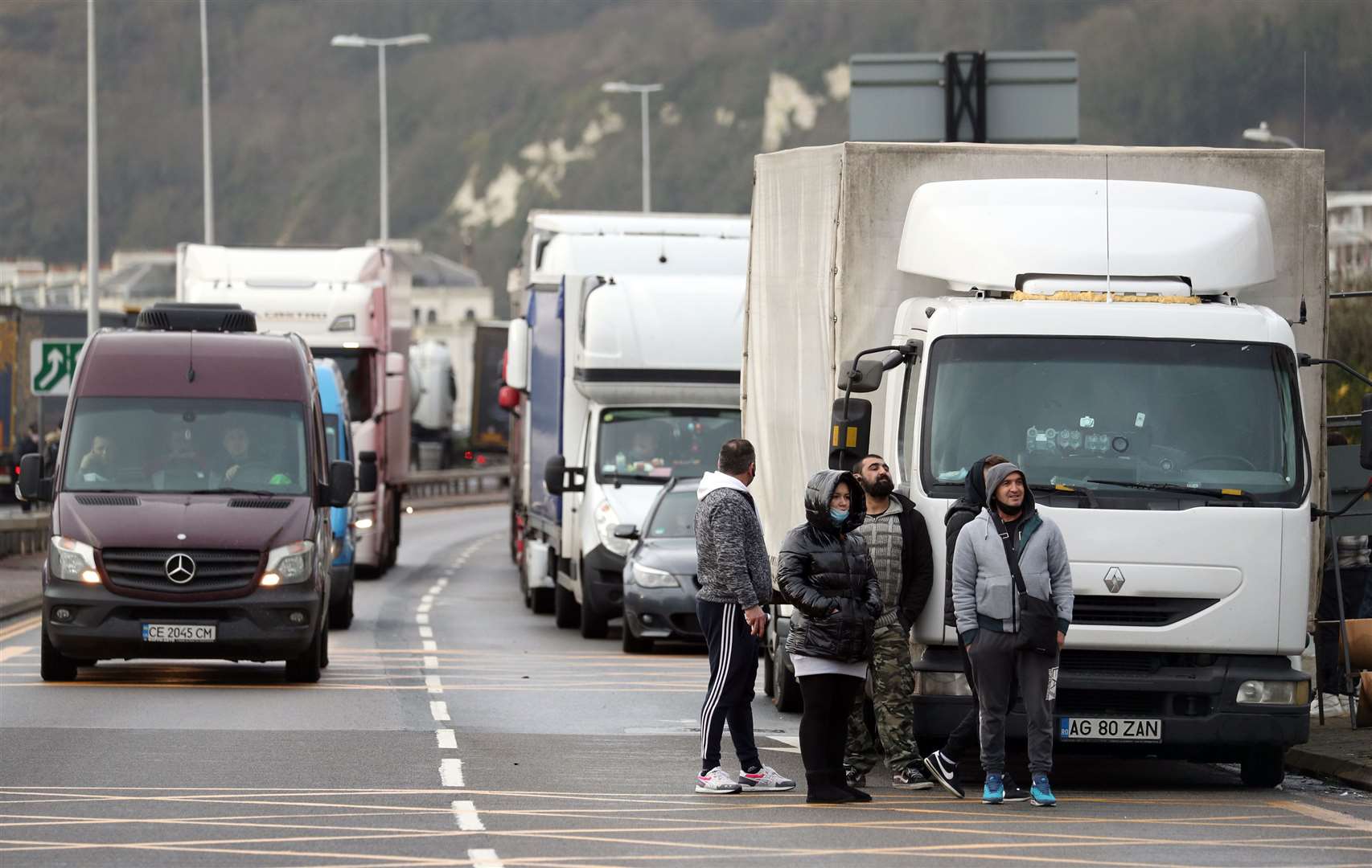 Vehicles parked up outside the entrance to the Port of Dover (Andrew Matthews/PA)