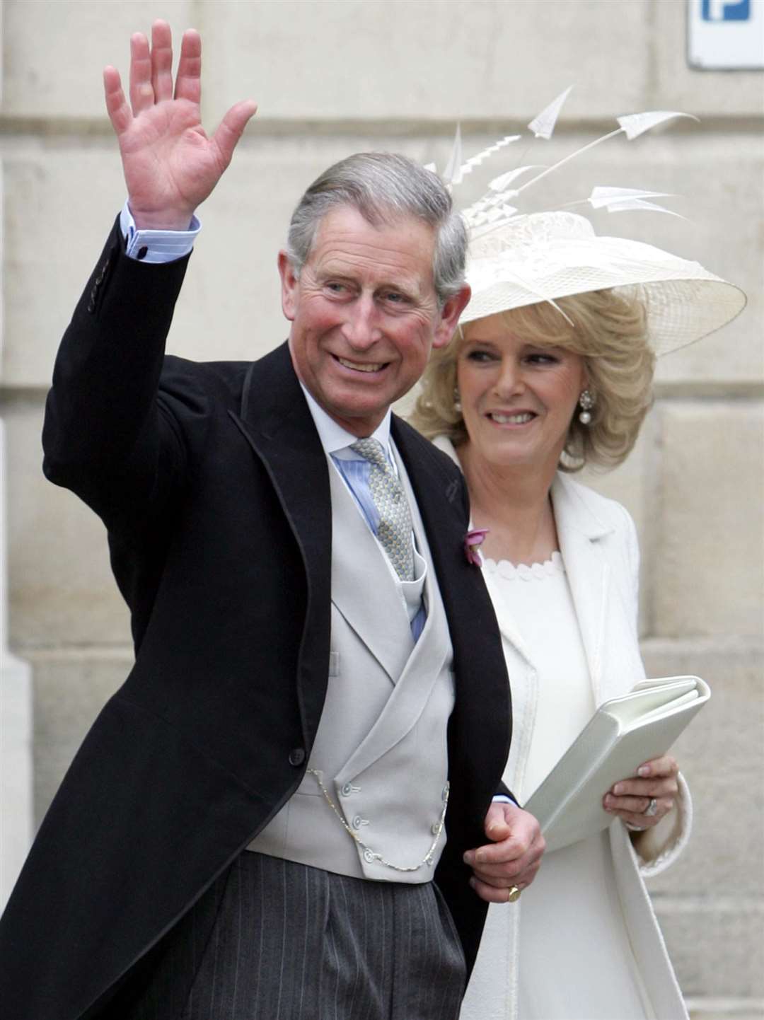 Charles and Camilla after their wedding in Windsor’s Guildhall (Stephen Hird/PA)