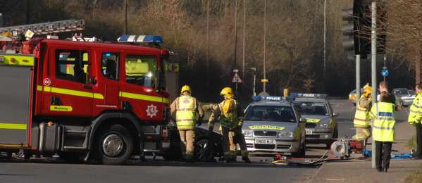 Emergency services at the crash at Fossington Way. Picture: BARRY CRAYFORD