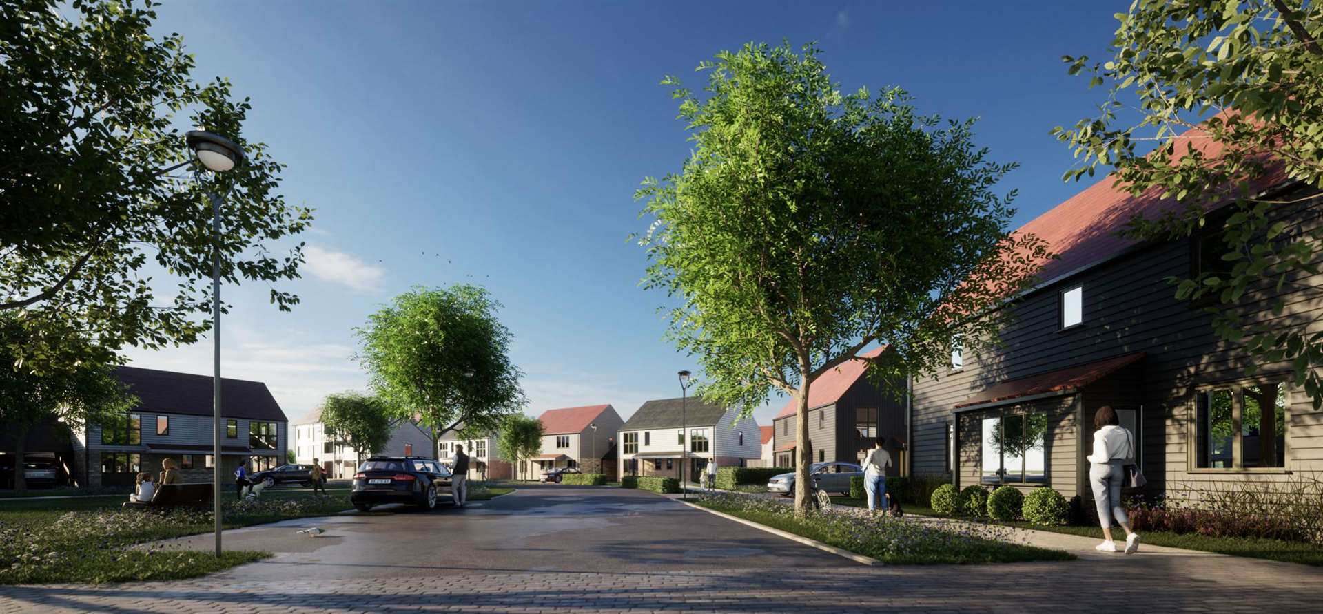 A street view of the layout and appearance of the Kitewood development in Hillborough near Herne Bay