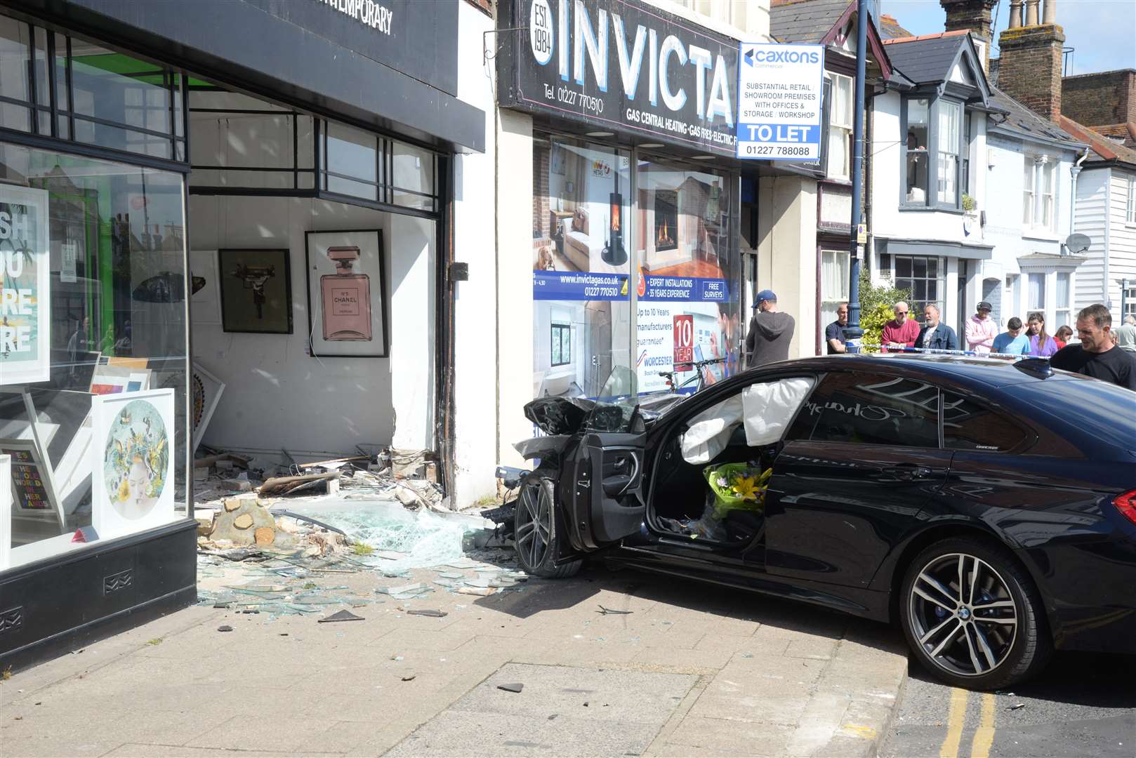 The scene in Oxford Street, Whitstable after a car crashed into the Chappell Contempoary Art Gallery. Picture: Chris Davey