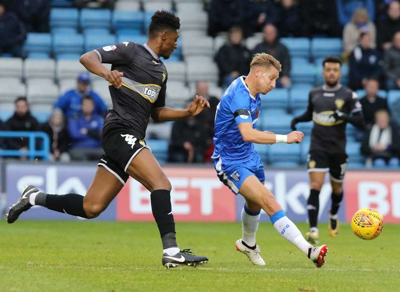 Lee Martin looks to make things happen for Gillingham against Bury Picture: Andy Jones