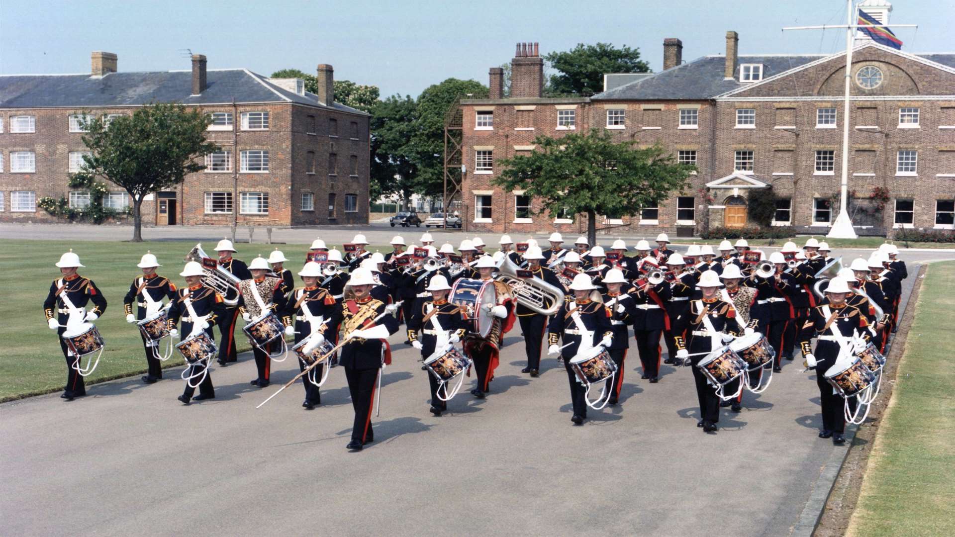 The Staff Band of the Royal Marines marching at South Barracks