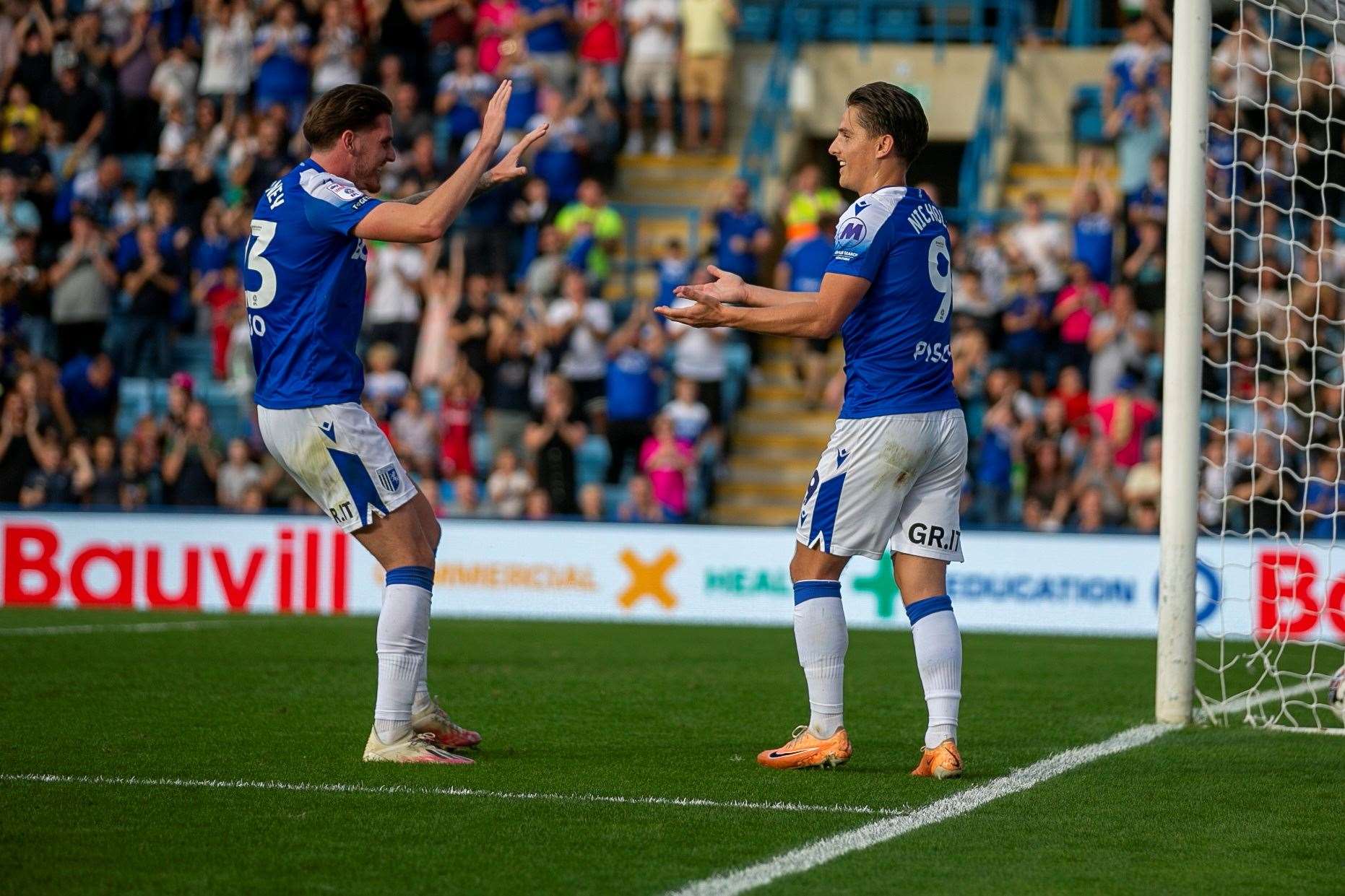 Connor Mahoney and Tom Nichols celebrate a goal against MK Dons Picture: @Julian_KPI