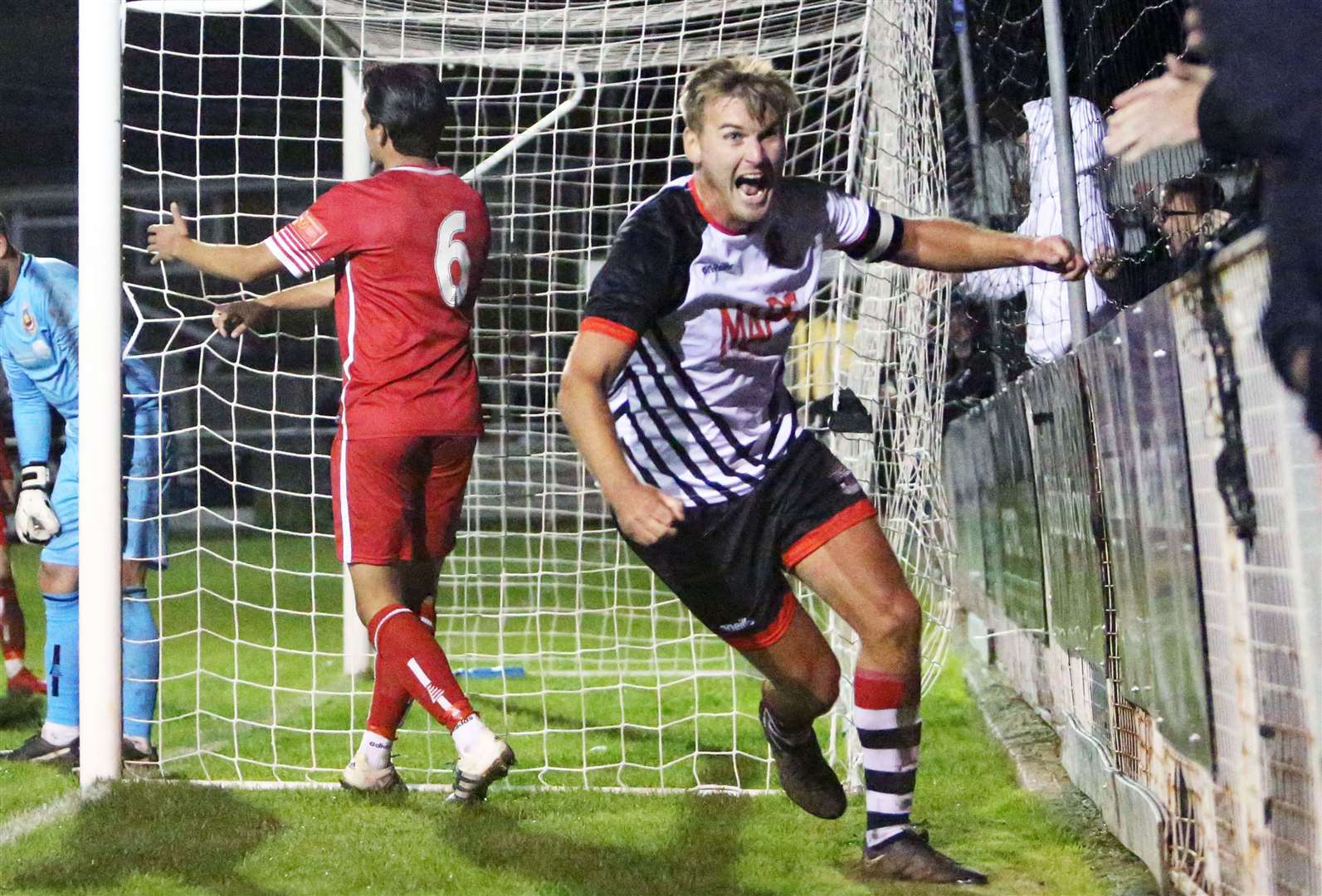 Deal Town's Kane Smith celebrates his equaliser against Whitstable Town in last Tuesday's 2-1 win. Picture: Paul Willmott