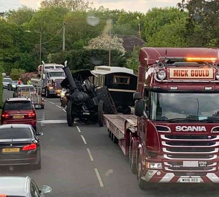 A steam traction engine blocked the road in Hildenborough when a rear wheel fell off. Picture: Jackie Nixon (47641179)