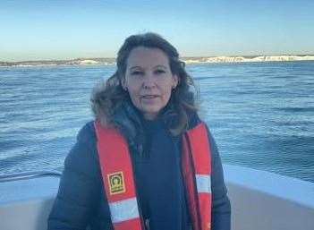 MP Natalie Elphicke on the Channel with the White Cliffs of Dover in the background. Picture: Office of Natalie Elphicke MP