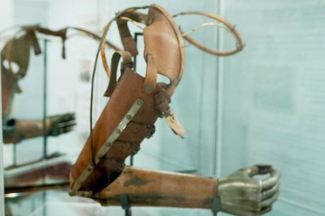 A prosthetic arm for wounded soldier is on display at the museum