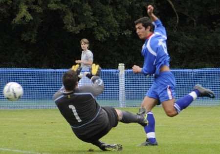 Herne Bay score one of their four goals against Norton on Monday Picture: Paul Amos