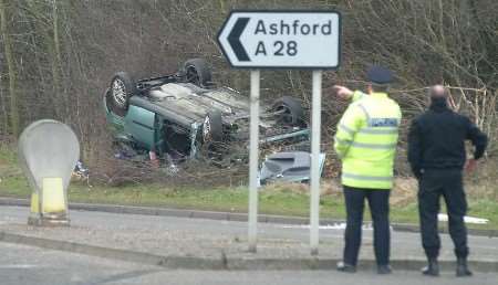 Aftermath of the crash on the A28. Picture: DAVE DOWNEY