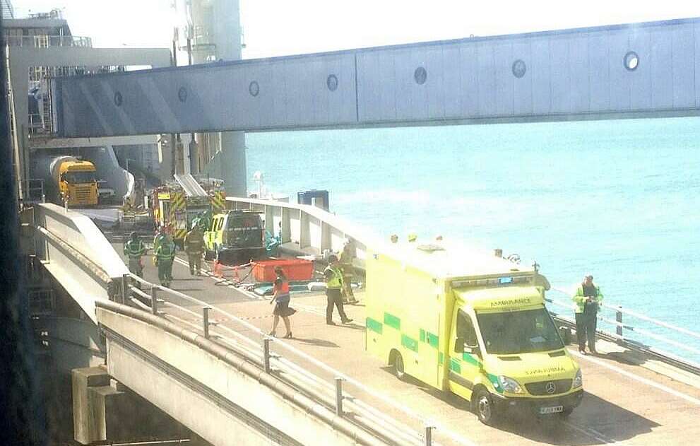 Paramedics board the P&O ferry after 15 immigrants were found