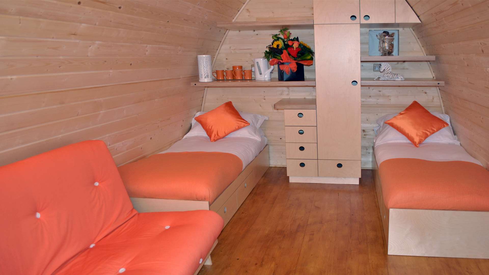 Pinewood camping pods at Port Lympne Reserve