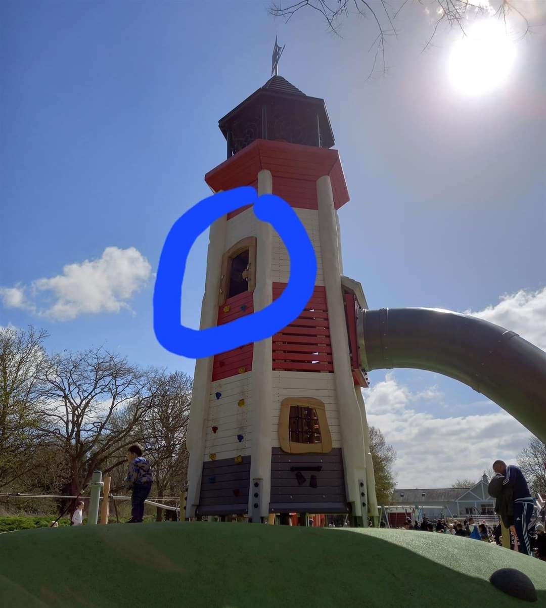 Parents were concerned small children could fall out of the window in the new lighthouse feature at Buccaneer Bay in Dartford