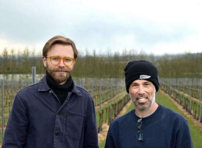 Alex Verier and Jerome Moisan at the vineyard near Charing